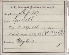 Etiketten zu Spinell (NHMW-MIN-Af359)